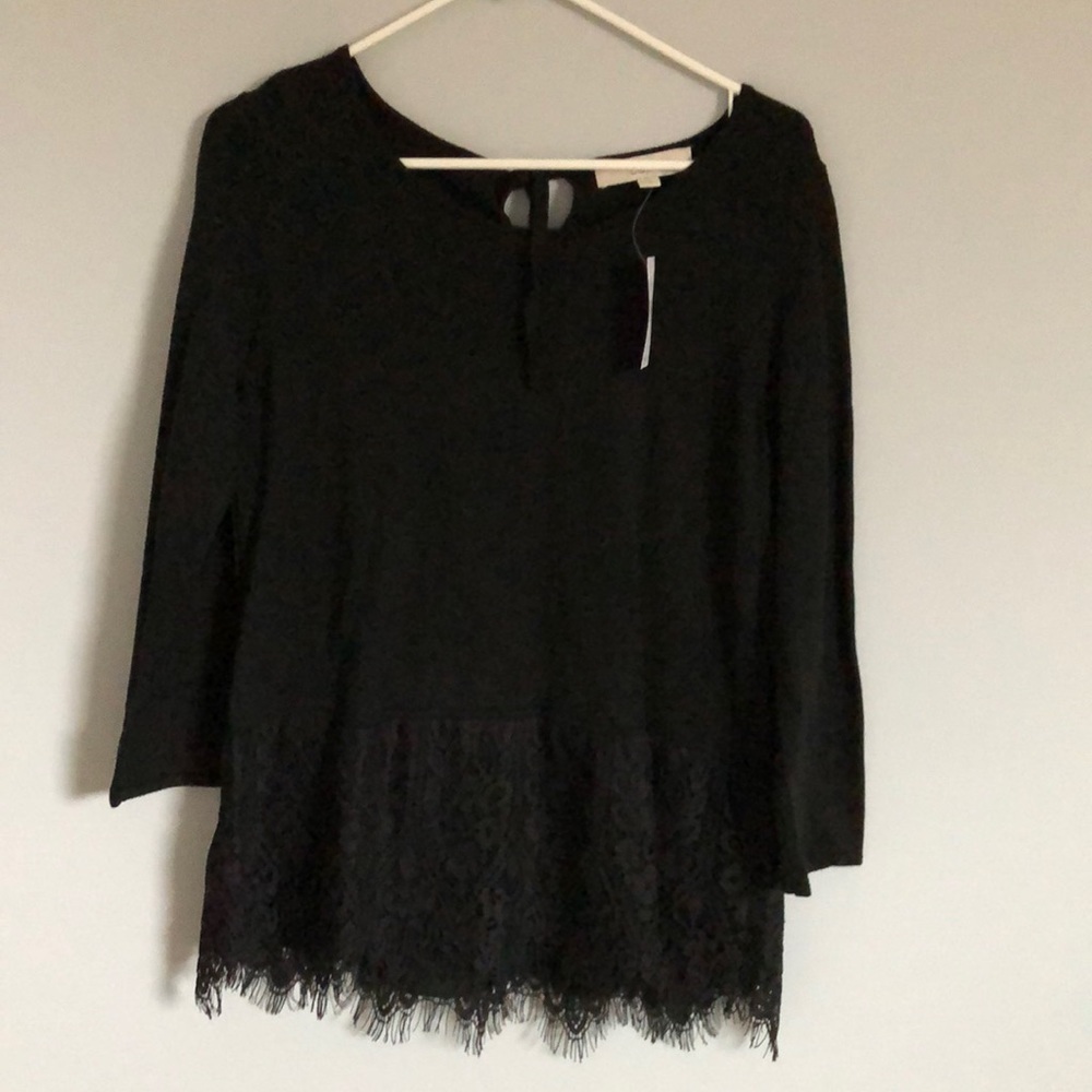 LOFT Black top with lace bottom detail